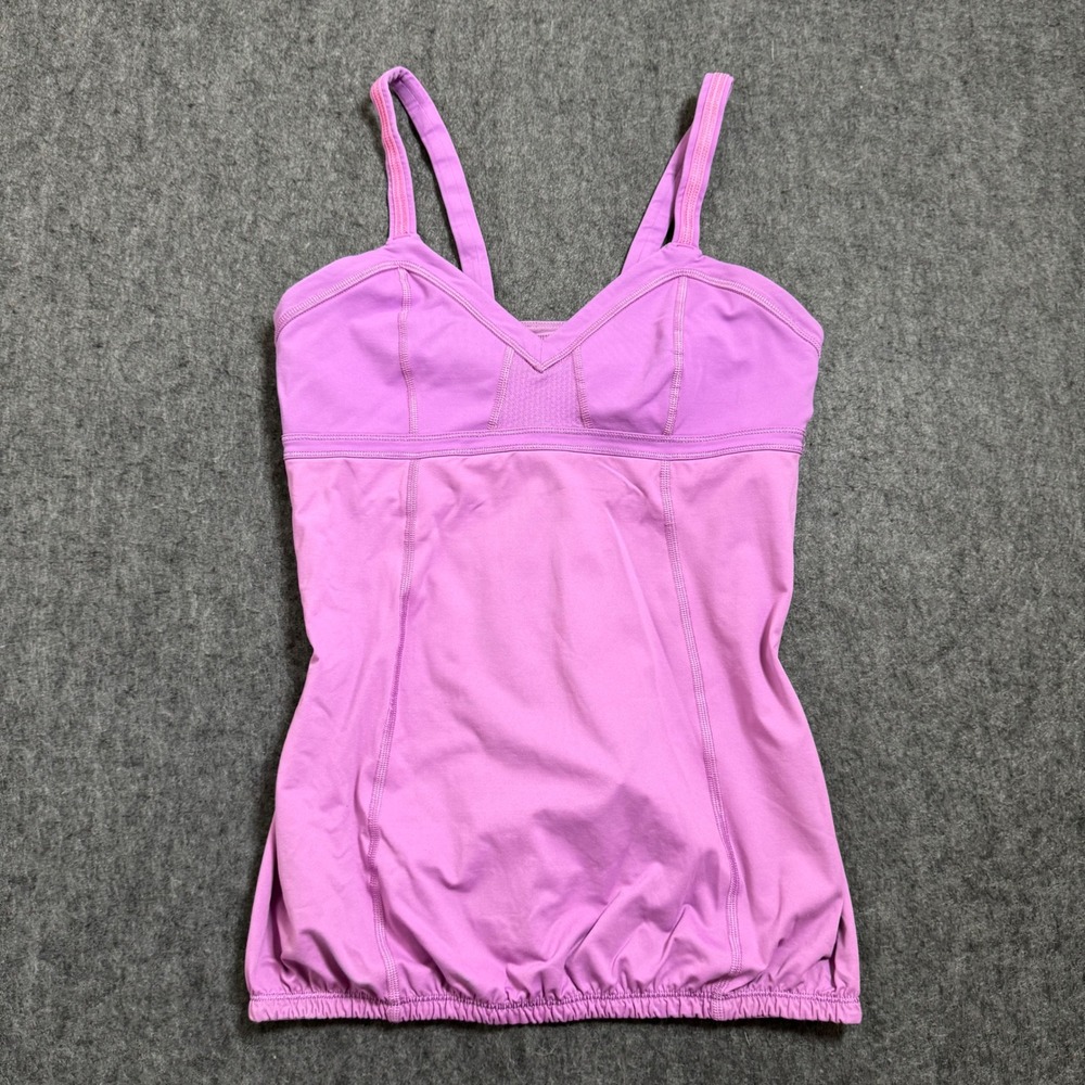 VTG Y2K Lululemon Ruched Back Zipper Pocket Bubble Hem Tank Top NO PADS Size 8